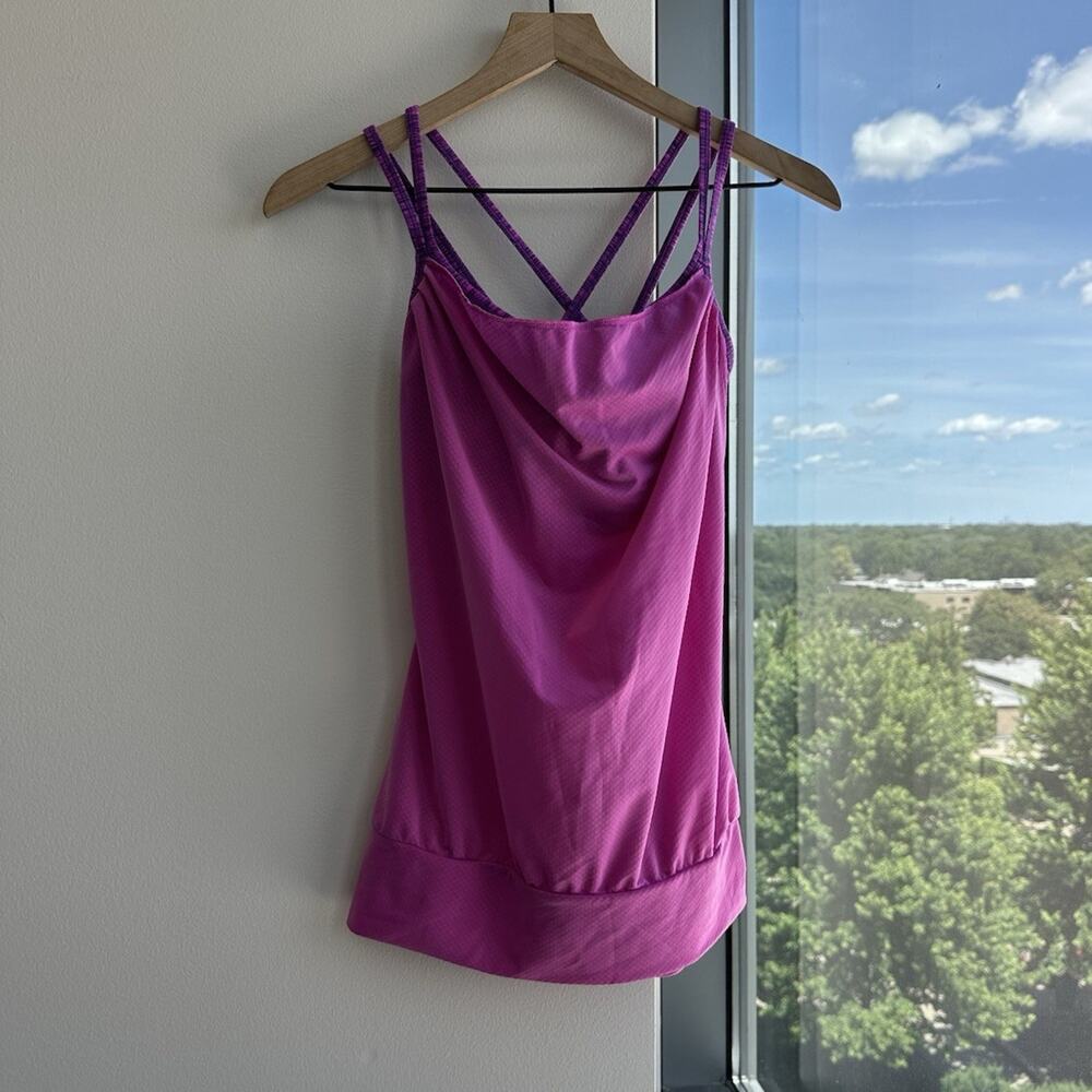 Lucy Pink/Purple Strappy Back Scoop Neck Stretch Activewear Tank Top Size S